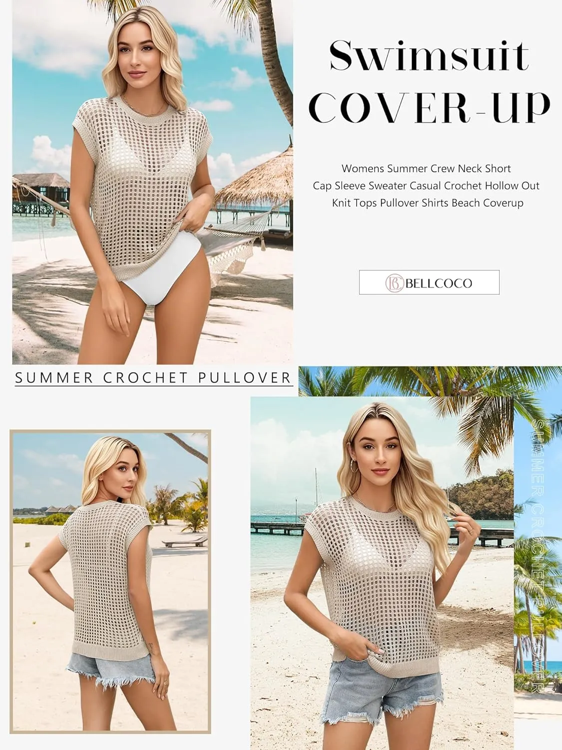 Womens Summer Crochet Tops Hollow Out Cap Sleeve Cover Up Tank Top Pullover Sweater Vest Beach Vacation Clothes