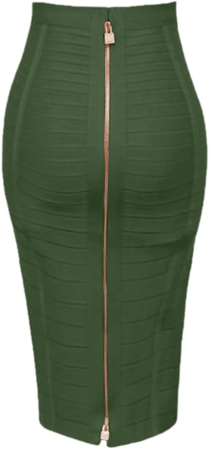 Women's Wrap Skirt Bodycon Pencil Skirts High Waist Knee Length Back Zipper Business Bandage Sexy Solid Color Skirt