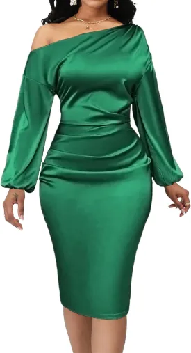 Yiershu Women's Sexy Fall Off Shoulder Bodycon Dress Elegant Long Sleeve Formal Cocktail Party Midi Maxi Dresses