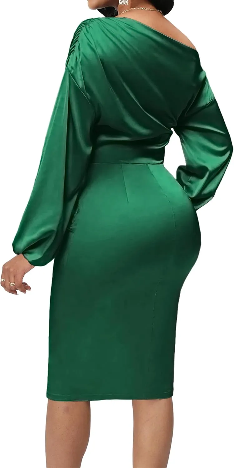 Yiershu Women's Sexy Fall Off Shoulder Bodycon Dress Elegant Long Sleeve Formal Cocktail Party Midi Maxi Dresses