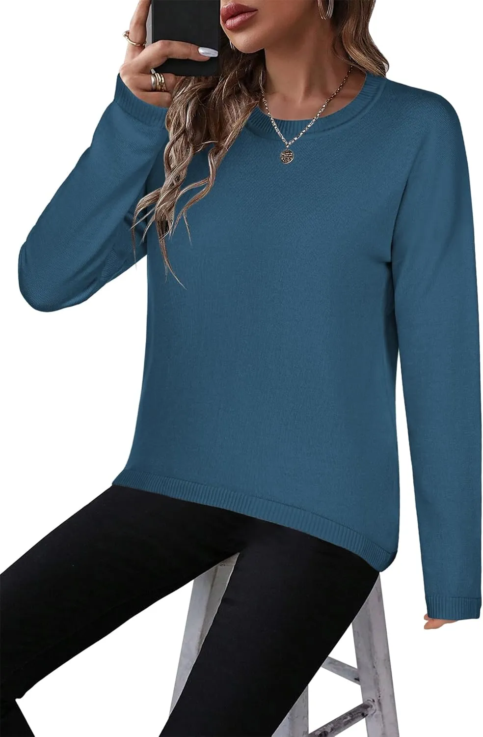 Zeagoo Sweaters for Women Fall Outfits Trendy 2024 Long Sleeve Crew Neck Knit Pullover Sweater Tops